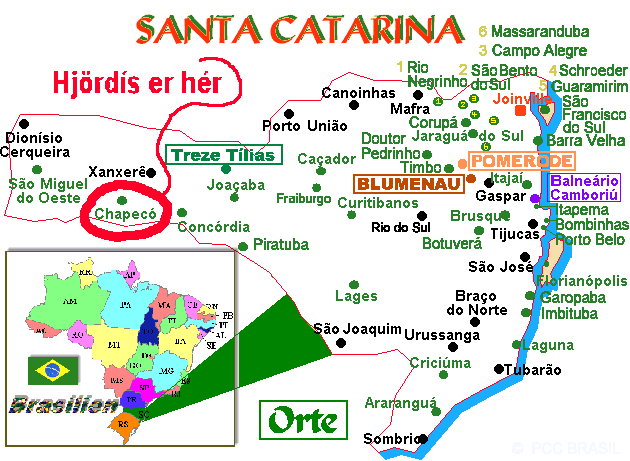 Kort af Santa Catarina fylkinu